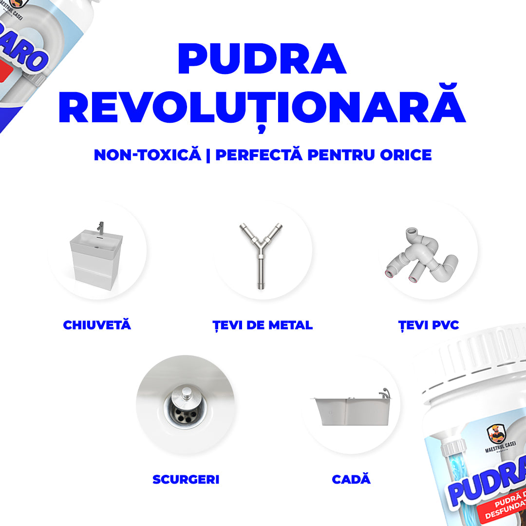 Pudră desfundat țevi | Pudraro | 1+1 GRATIS