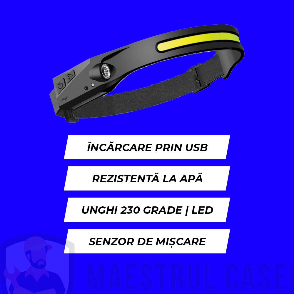 Lanternă LED pentru cap cu senzor